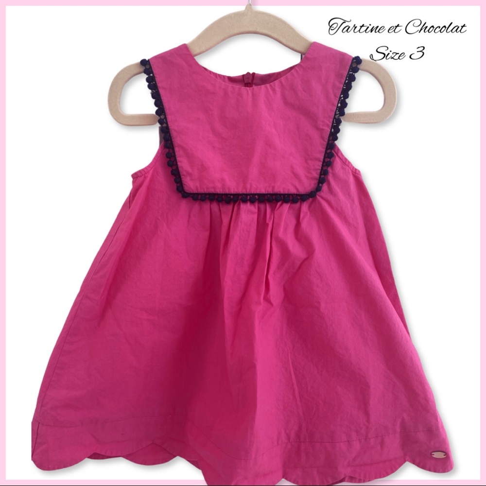 Tartine Et Chocolat Pink Dress w/ Navy fringe Size 3
